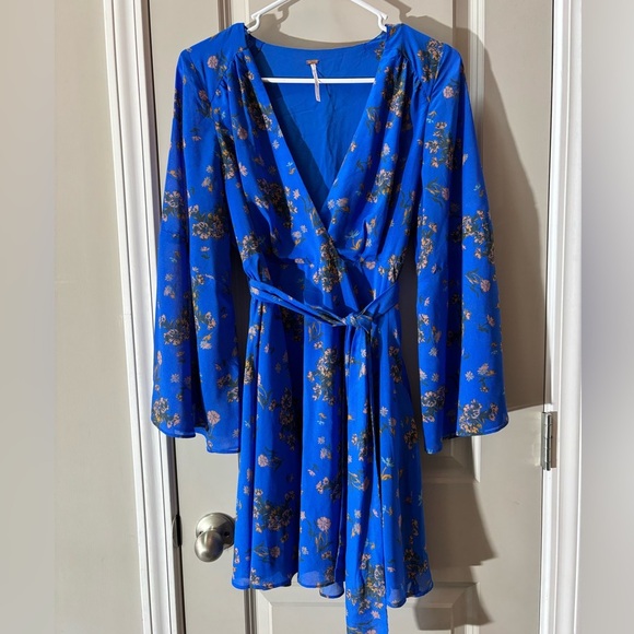 Free People Lilou Floral Bell Sleeve Blue Dress - Picture 6 of 6